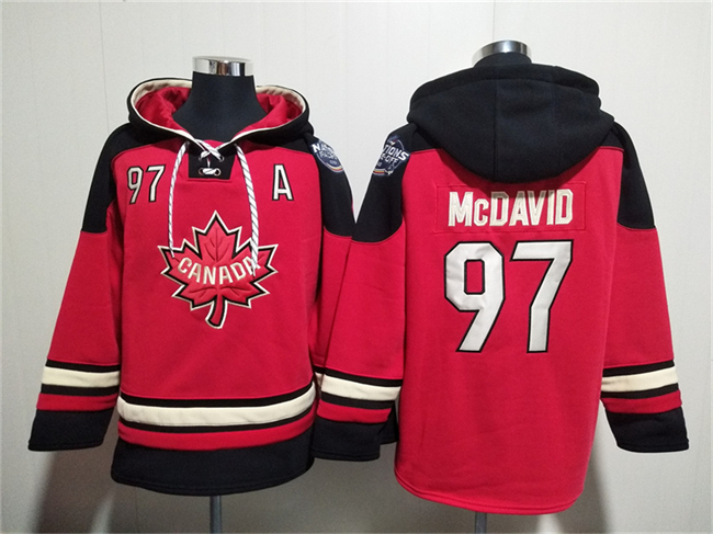 Men's Team Canada #97 Connor McDavid Red/Black Ageless Must-Have Lace-Up Pullover Hoodie
